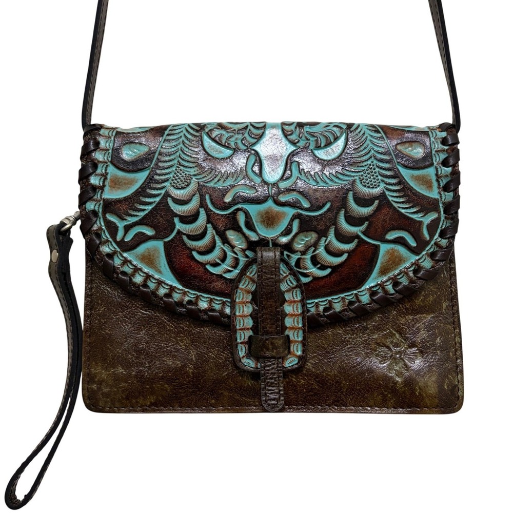 Patricia Nash Lanza Leather‎ Crossbody Shoulder Bag Wristlet Tooled Turquoise